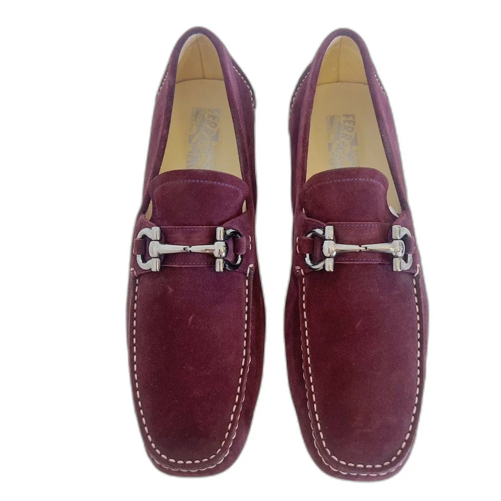 Salvatore Ferragamo Men's Gancini Suede Bit Loafers Purple Plum Men's Size 9.5